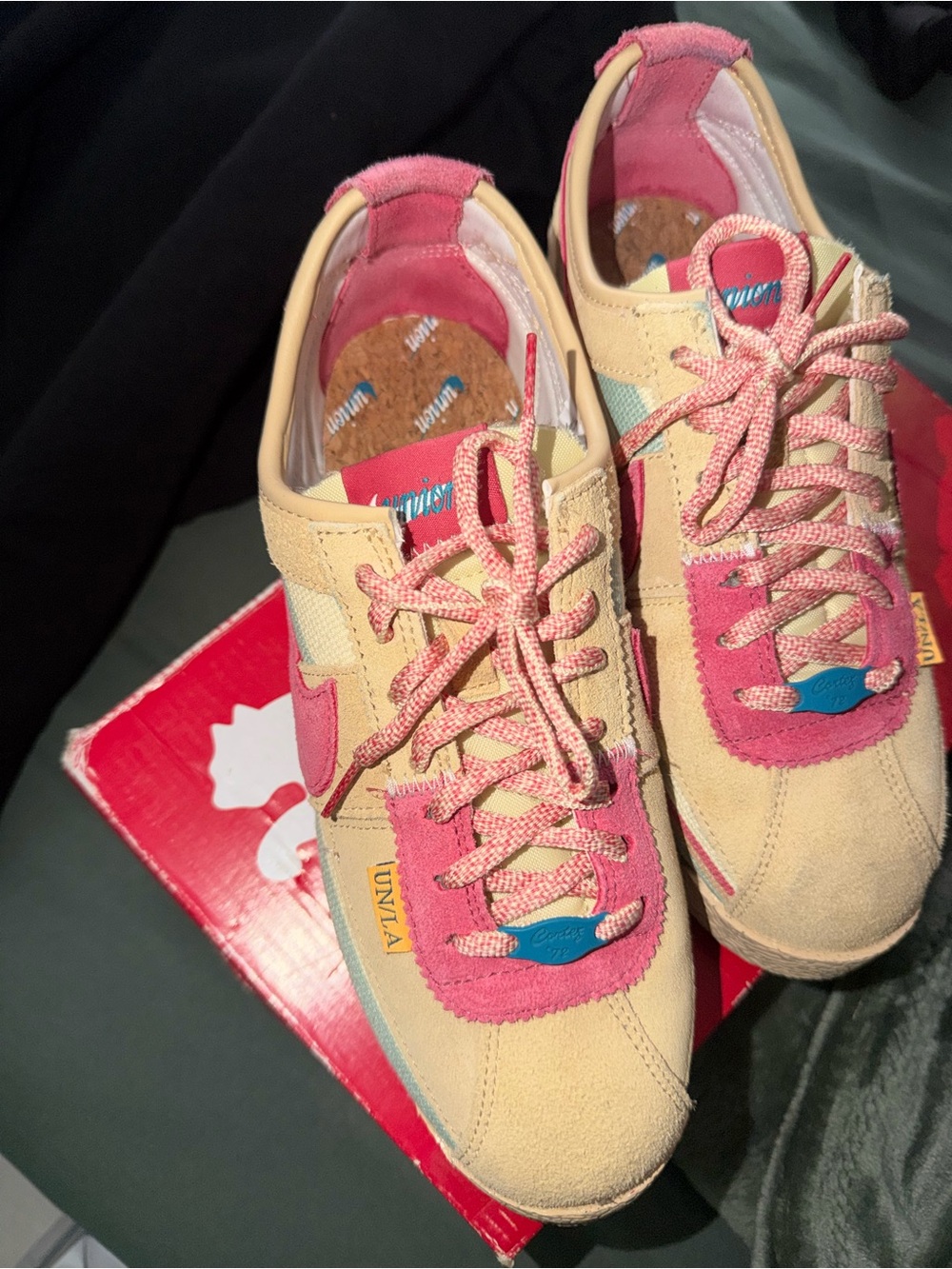 Womens Suede Sneaker in Pink and Cream